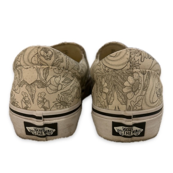 VANS• Slip on skater shoes, white with black floral design, women’s 7 - Picture 6 of 9